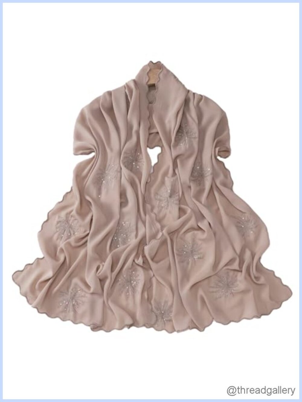 Silk Feeling Sequined Hijab Scarf for Women Embroidered Lightweight Shawl Wrap